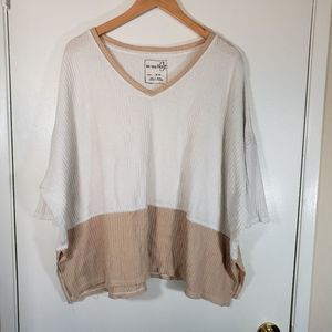 Free People We the Free Two Toned Neutral Waffle Knit Short Sleeve Size M